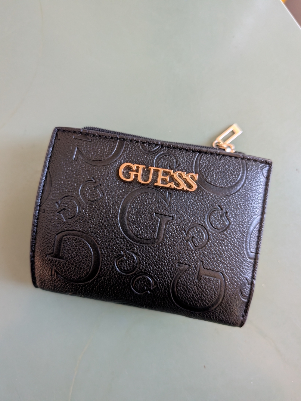 GUESS Black Embossed Logo Zip Wallet
